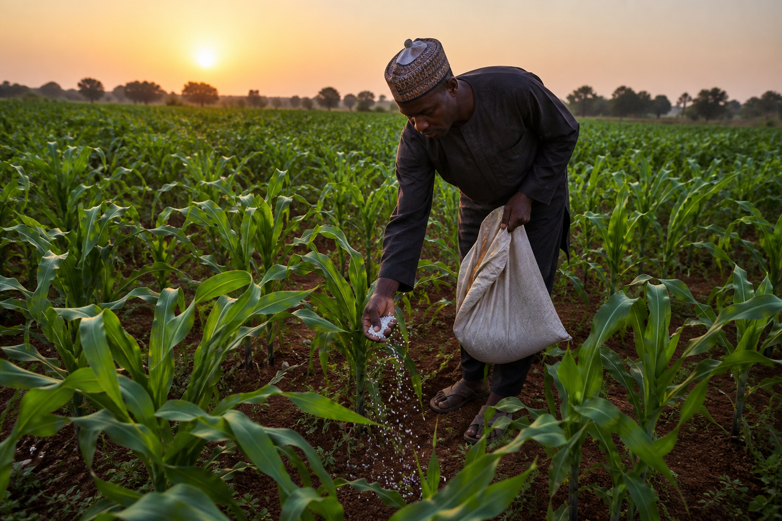 Maize farm using fertilizer